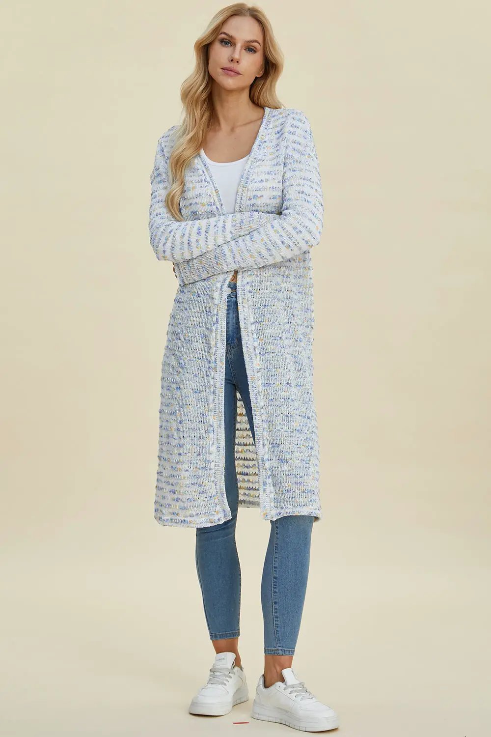Double Take Full Size Open Front Longline Cardigan - Image 1