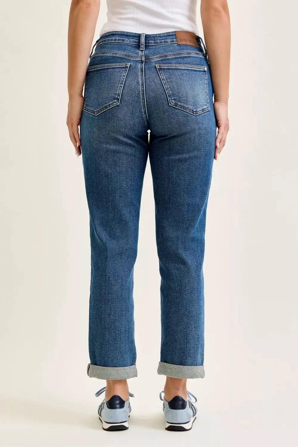 Judy Blue Mid Rise Boyfriend Embroidered Repair Patch Jeans - Image 4