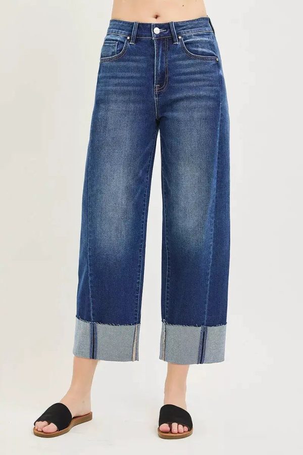 RISEN Full Size Slouchy Crop Barrel Cuffed Jeans Plus Size