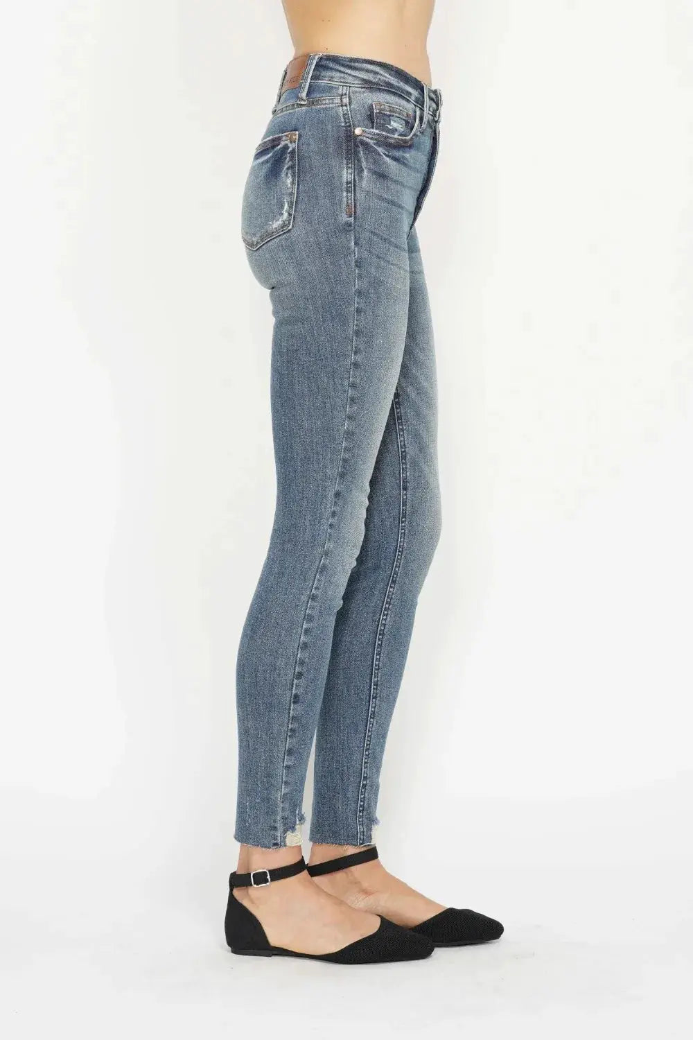 Judy Blue Full Size Tummy Control Vintage Wash Hem Destroy Skinny Jeans - Image 6