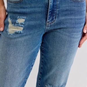 Judy Blue Full Size Mid Rise Bf Patch & Repair Destroy Release Hem Jeans Plus Size - Image 14
