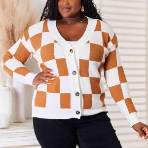 Double Take Button-Up V-Neck Dropped Shoulder Cardigan - Image 7