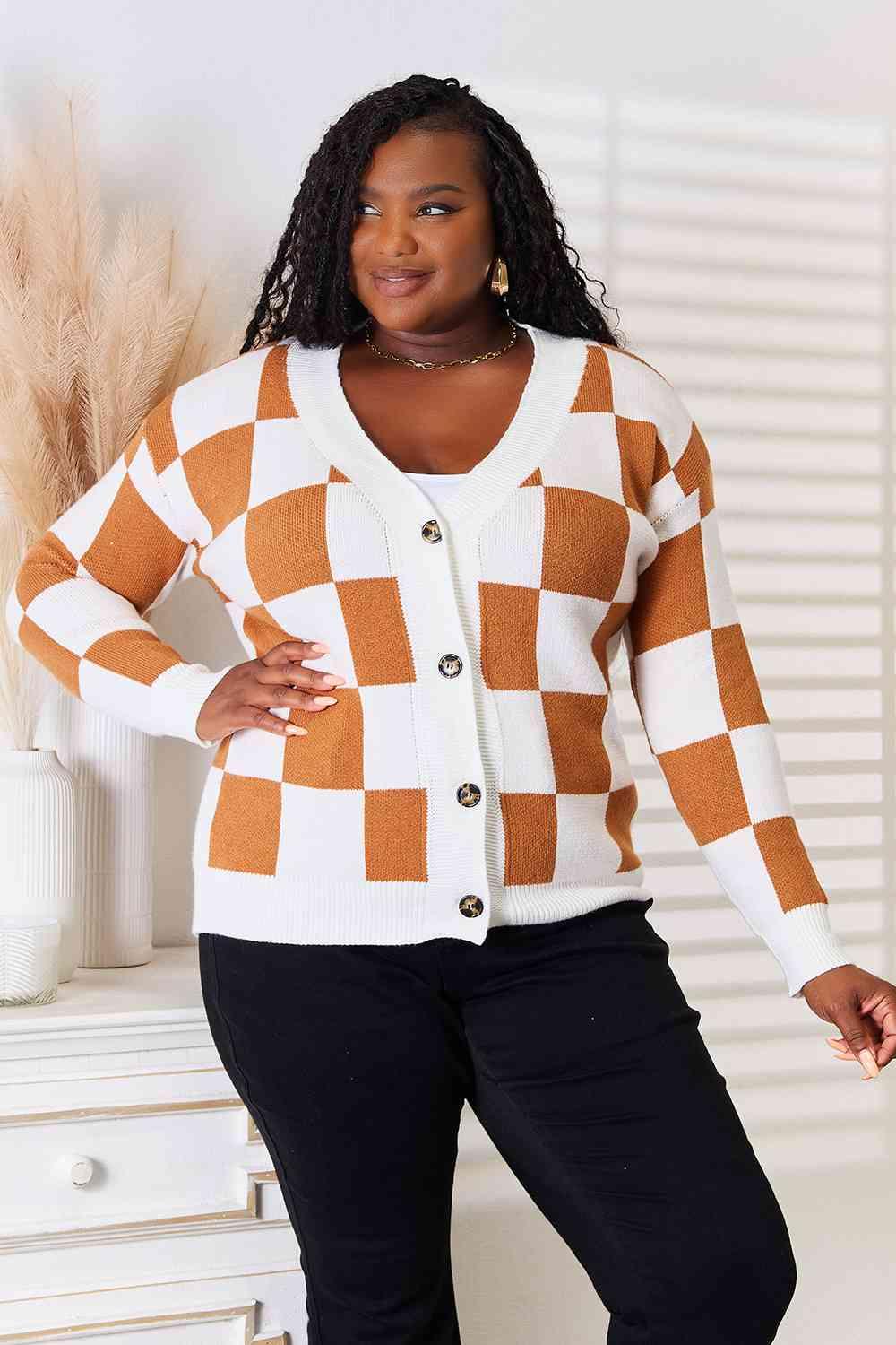 Double Take Button-Up V-Neck Dropped Shoulder Cardigan - Image 7