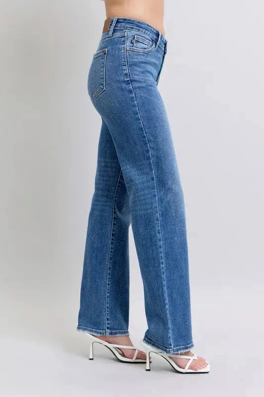 Judy Blue Full Size High Waist V-Front Vintage Wash Straight Jeans Plus Size