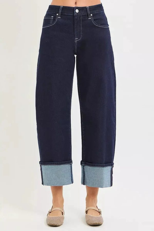 RISEN Slouchy Crop Barrel Cuffed Hem Jeans
