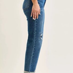 Judy Blue Mid Rise Boyfriend Embroidered Repair Patch Jeans - Image 2
