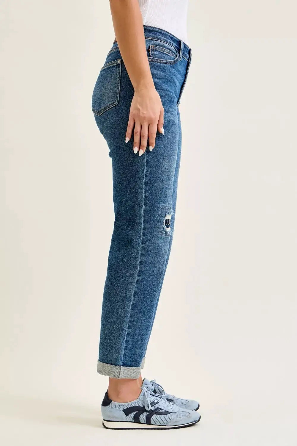 Judy Blue Mid Rise Boyfriend Embroidered Repair Patch Jeans - Image 2