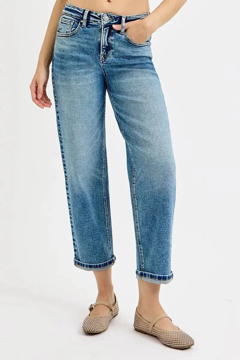 RISEN Full Size High Rise Crop Boyfriend Jeans Plus Size - Image 2