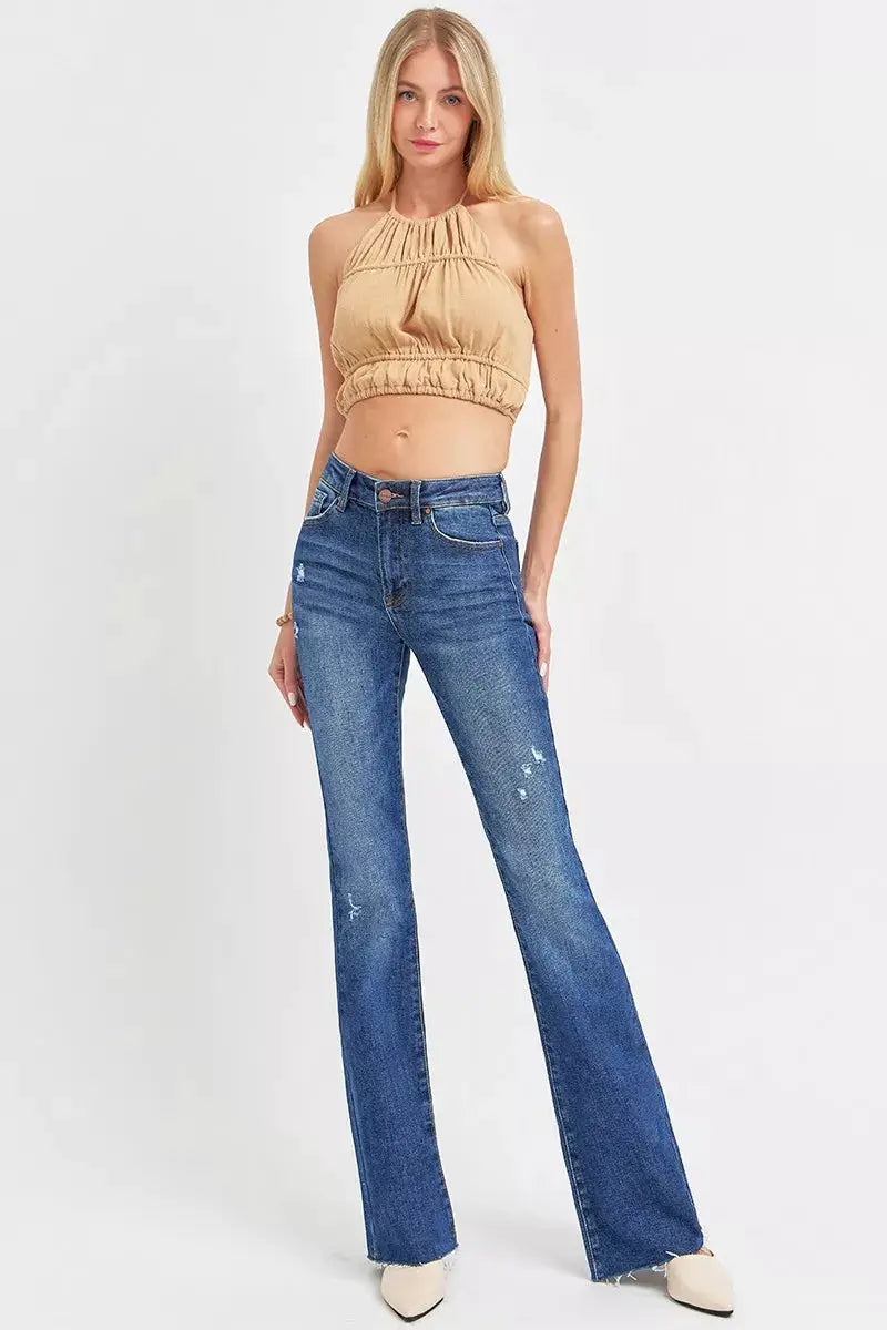 RISEN Full Size Distressed Mid Rise Flare Jeans Plus Size - Image 7
