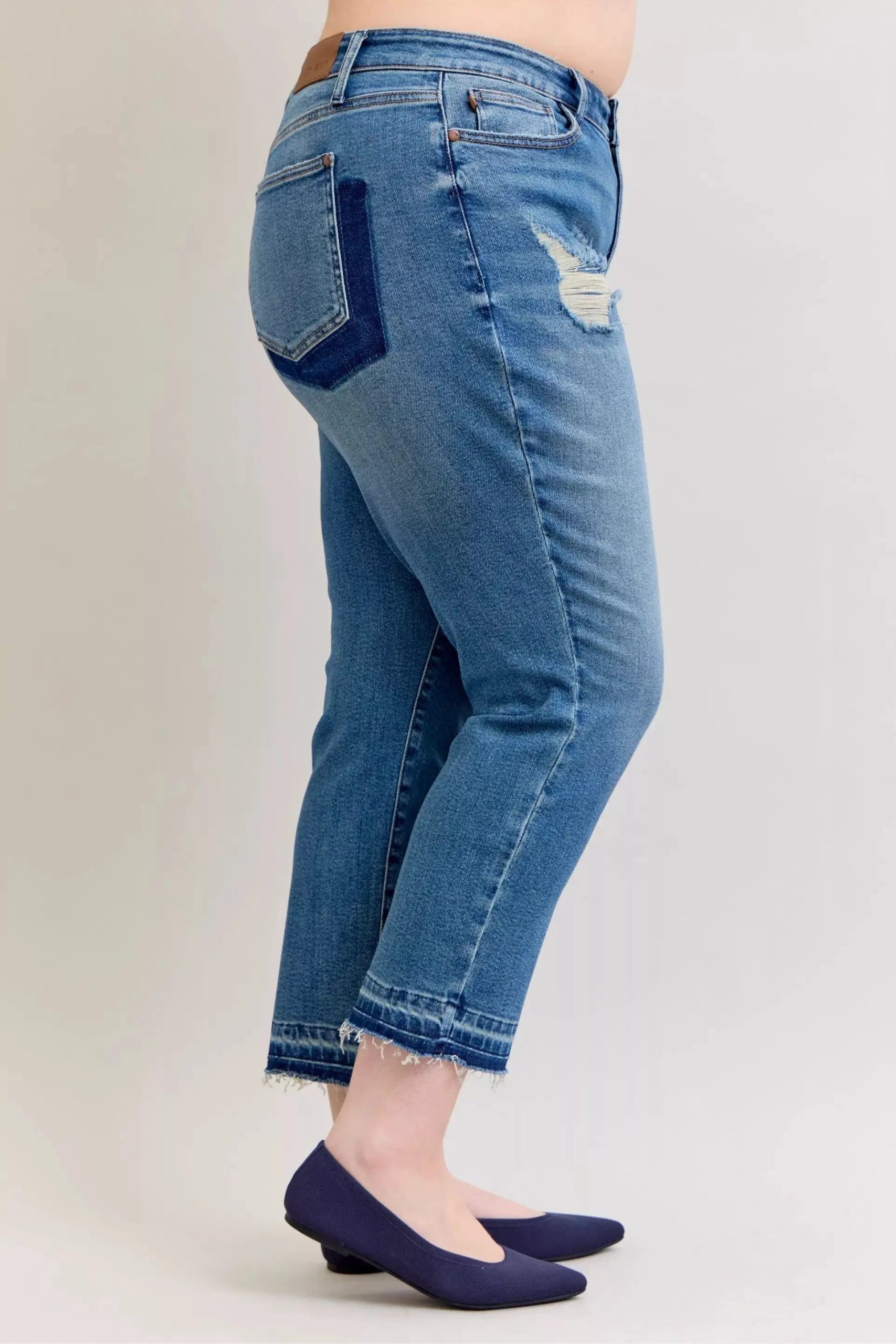 Judy Blue Full Size Mid Rise Bf Patch & Repair Destroy Release Hem Jeans Plus Size - Image 10