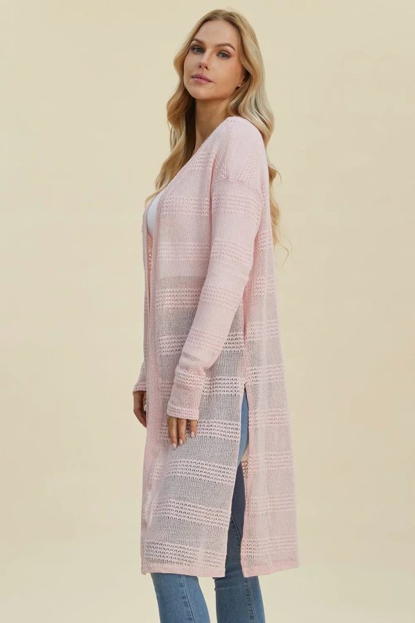 Double Take Full Size Open Front Longline Cardigan