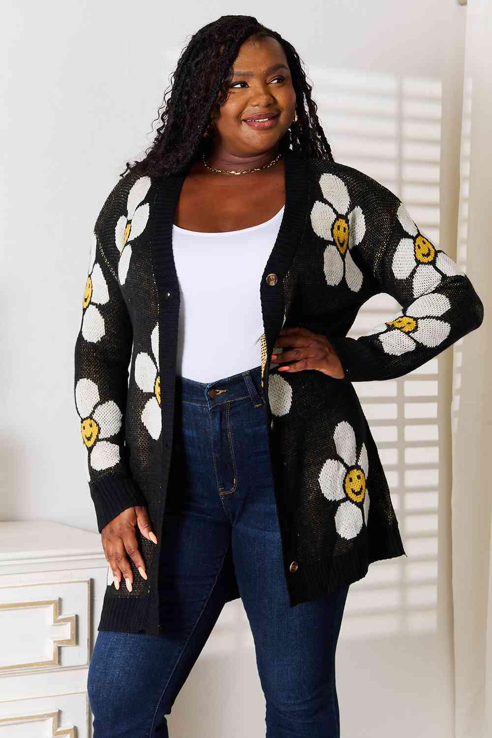 Double Take Floral Button Down Longline Cardigan - Image 7
