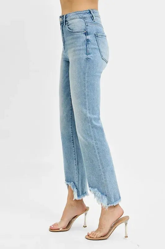 RISEN Full Size High Rise Crop Bootcut Fray Hem Jeans Plus Size