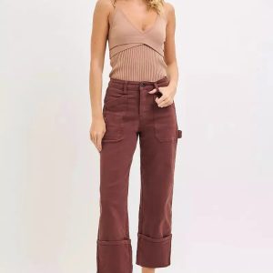 RISEN Full Size High Rise Wide Straight Cuffed Patch Jeans Plus Size - Image 6
