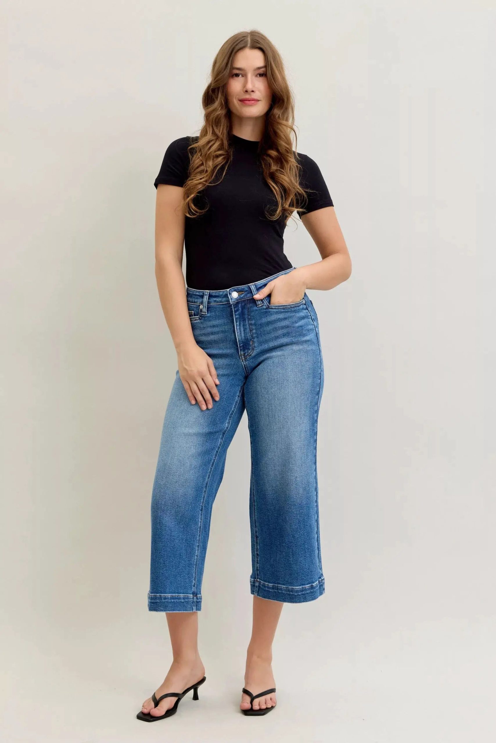 Judy Blue Mid Rise Crop Wide Leg Jeans - Image 9