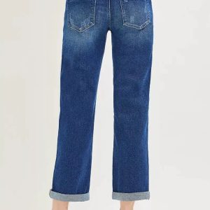 RISEN Slouchy Cropped Boyfriend Jeans with Cuffed Hem - Image 5