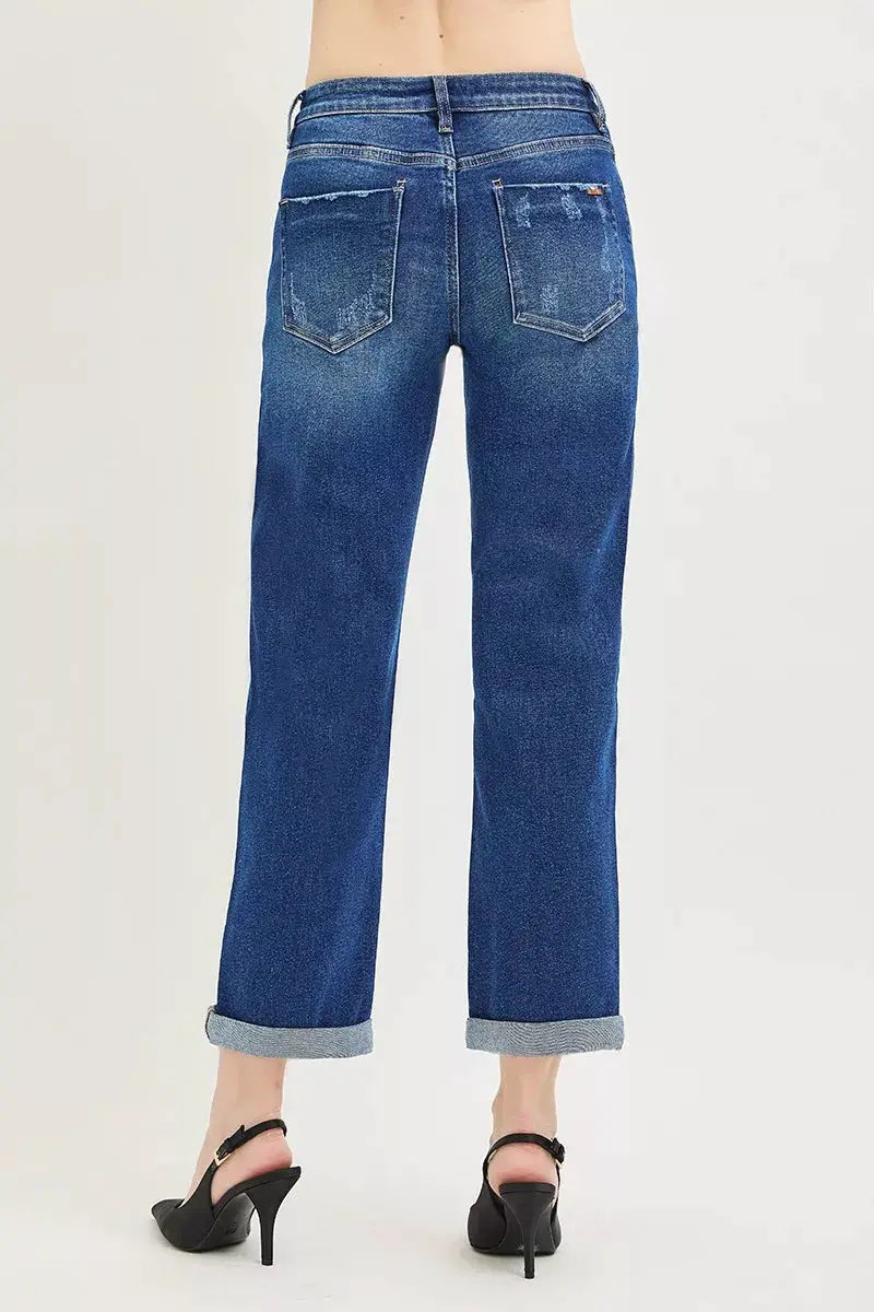 RISEN Slouchy Cropped Boyfriend Jeans with Cuffed Hem - Image 5