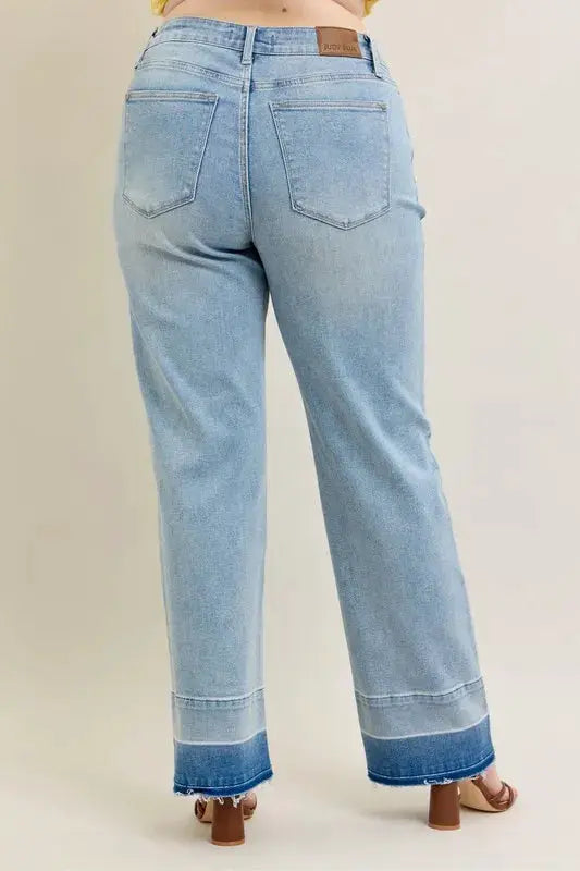 Judy Blue Full Size Mr Release Hem Wide Leg Jeans Plus Size