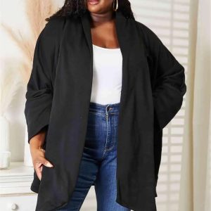 HEYSON Full Size Open Front Cardigan with Scarf Design - Image 12