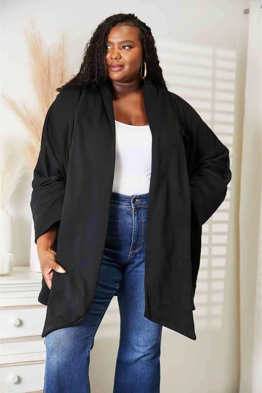 HEYSON Full Size Open Front Cardigan with Scarf Design - Image 12
