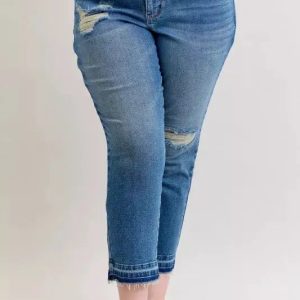 Judy Blue Full Size Mid Rise Bf Patch & Repair Destroy Release Hem Jeans Plus Size - Image 8