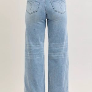 Judy Blue Mid Rise Retro Wide Leg Jeans with Fold-over Waistband - Image 4