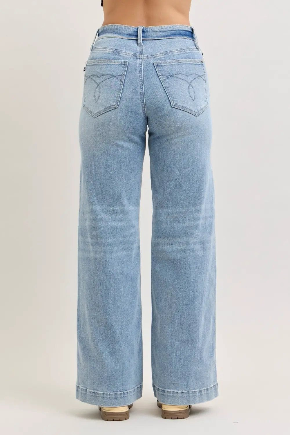 Judy Blue Mid Rise Retro Wide Leg Jeans with Fold-over Waistband - Image 4