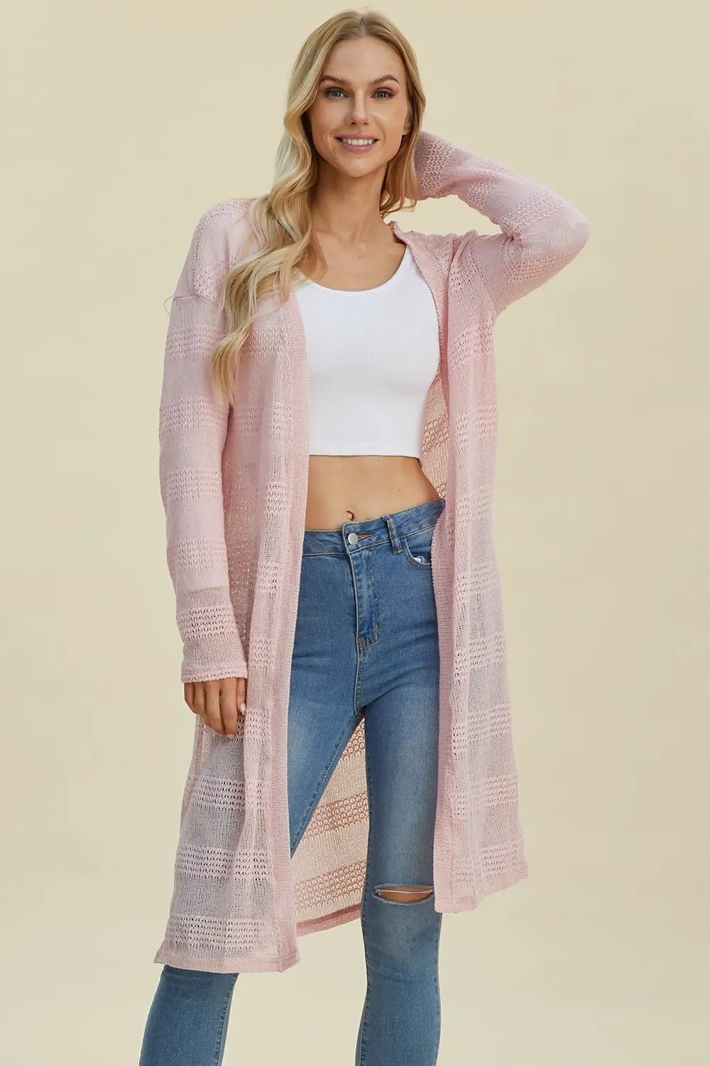 Double Take Full Size Open Front Longline Cardigan - Image 12