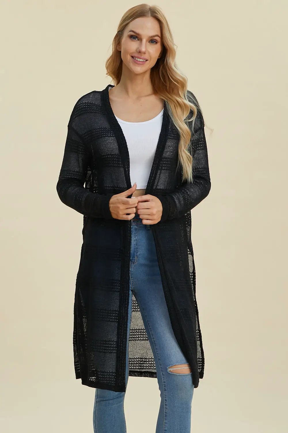 Double Take Full Size Open Front Longline Cardigan - Image 30