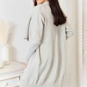 Double Take Open Front Duster Cardigan with Pockets - Image 2