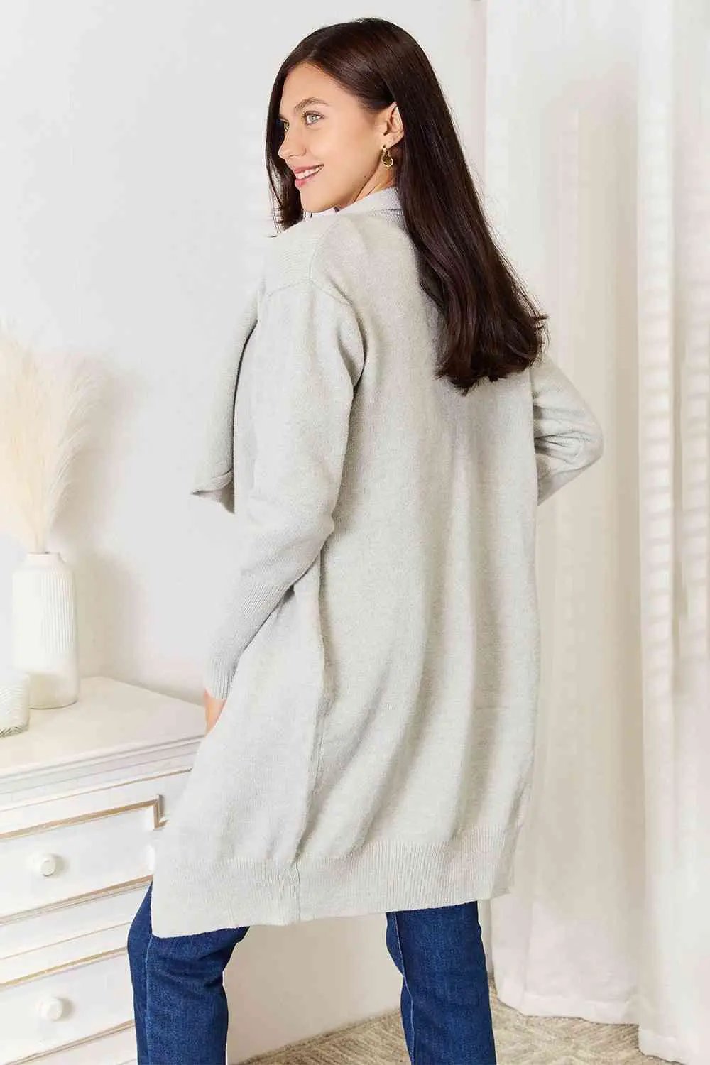 Double Take Open Front Duster Cardigan with Pockets - Image 2
