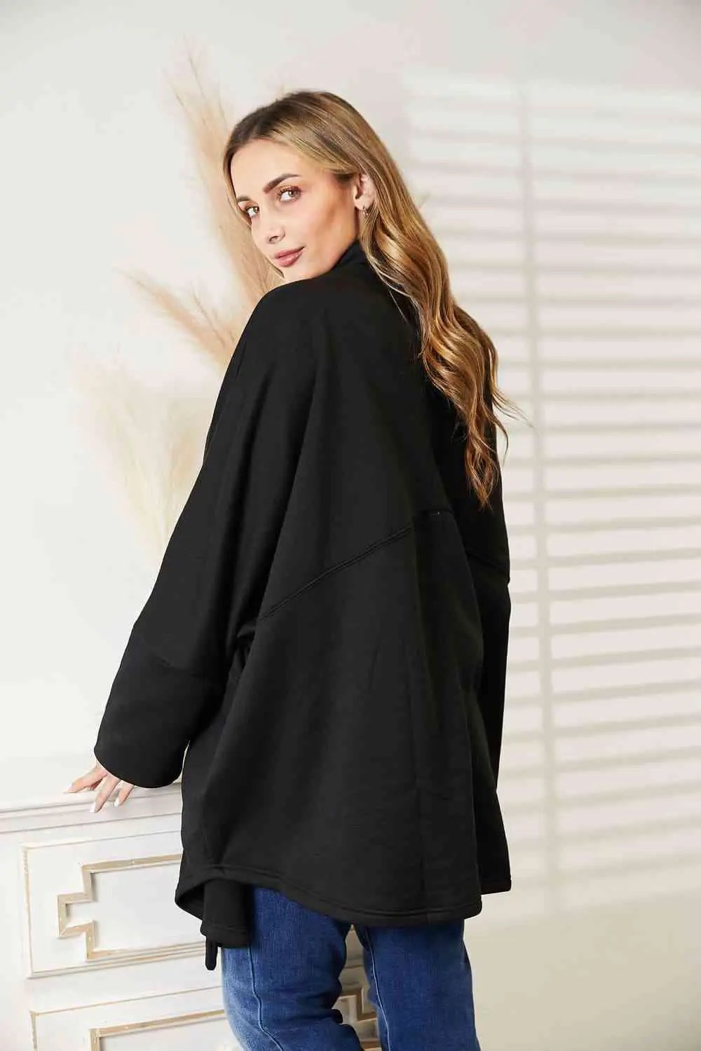 HEYSON Full Size Open Front Cardigan with Scarf Design - Image 7