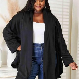 HEYSON Full Size Open Front Cardigan with Scarf Design - Image 11