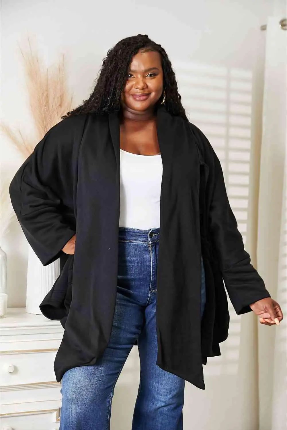HEYSON Full Size Open Front Cardigan with Scarf Design - Image 11