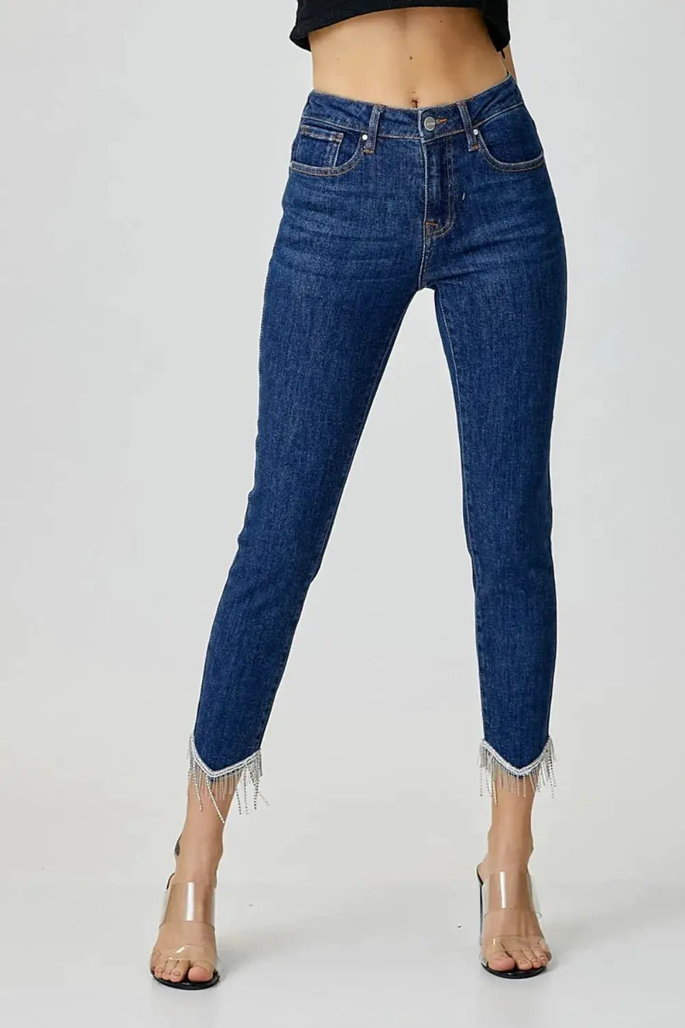 RISEN Full Size Embellished Mid Rise Crop Skinny Jeans - Image 1