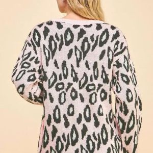 Davi & Dani Leopard Ribbon Tie Front Loose Fit Cardigan - Image 2