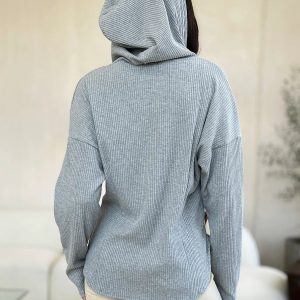 Culture Code Full Size Ribbed Zip Up Drawstring Hooded Jacket - Image 4
