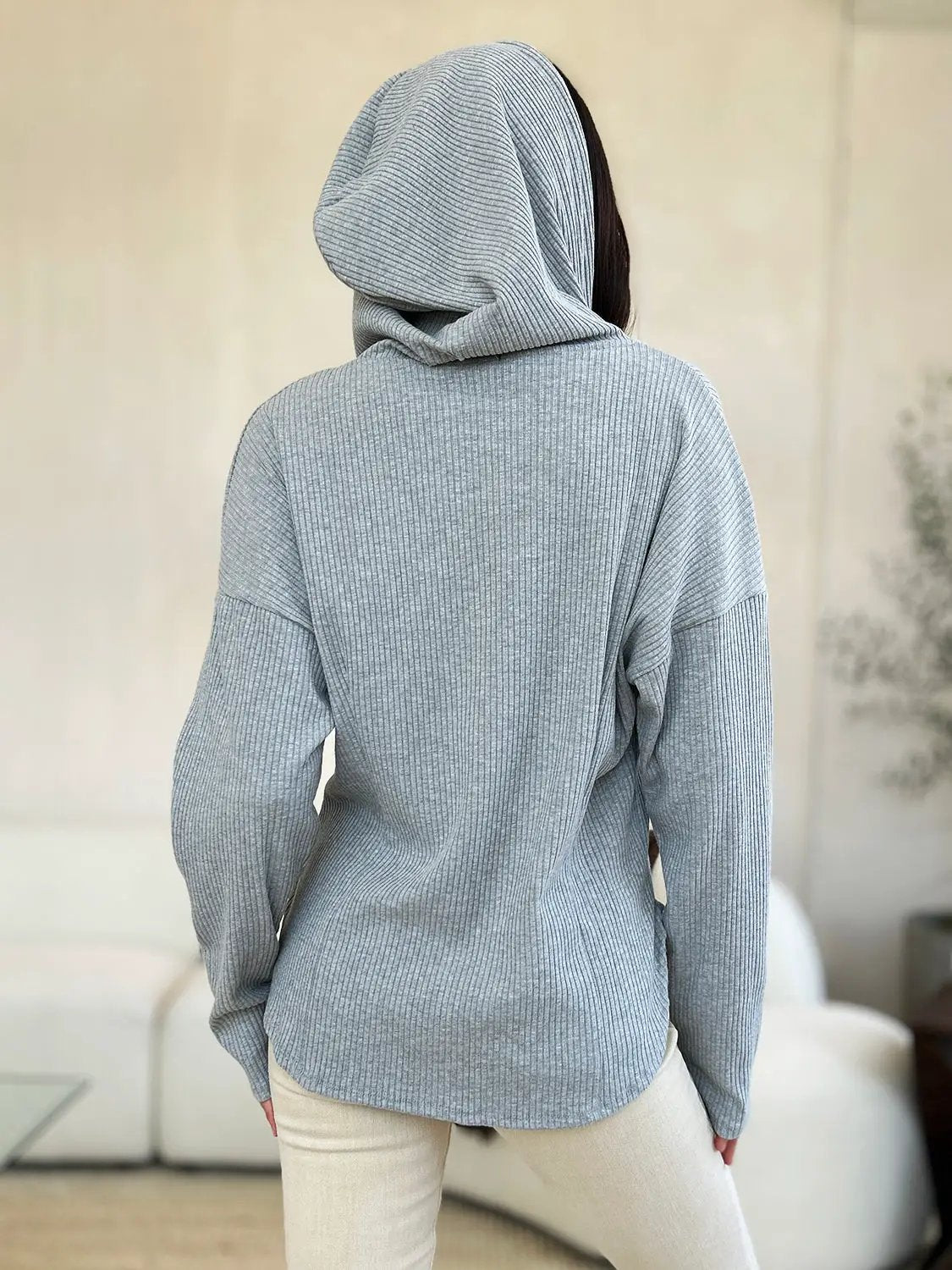 Culture Code Full Size Ribbed Zip Up Drawstring Hooded Jacket - Image 4