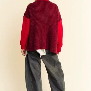 Davi & Dani Cable-Knit Color Block Open Front Cardigan - Image 6