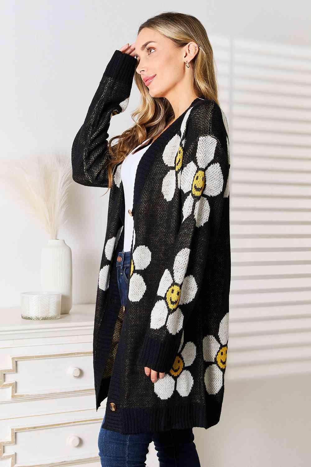 Double Take Floral Button Down Longline Cardigan - Image 4