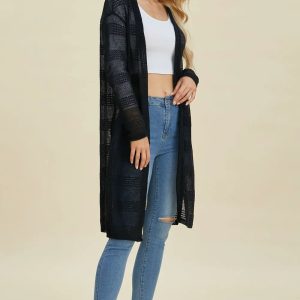 Double Take Full Size Open Front Longline Cardigan - Image 32