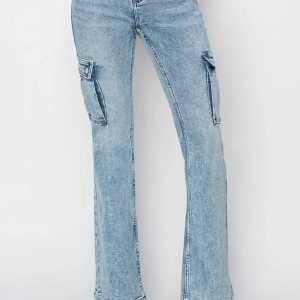 RISEN Full Size High Rise Cargo Flare Jeans - Image 4