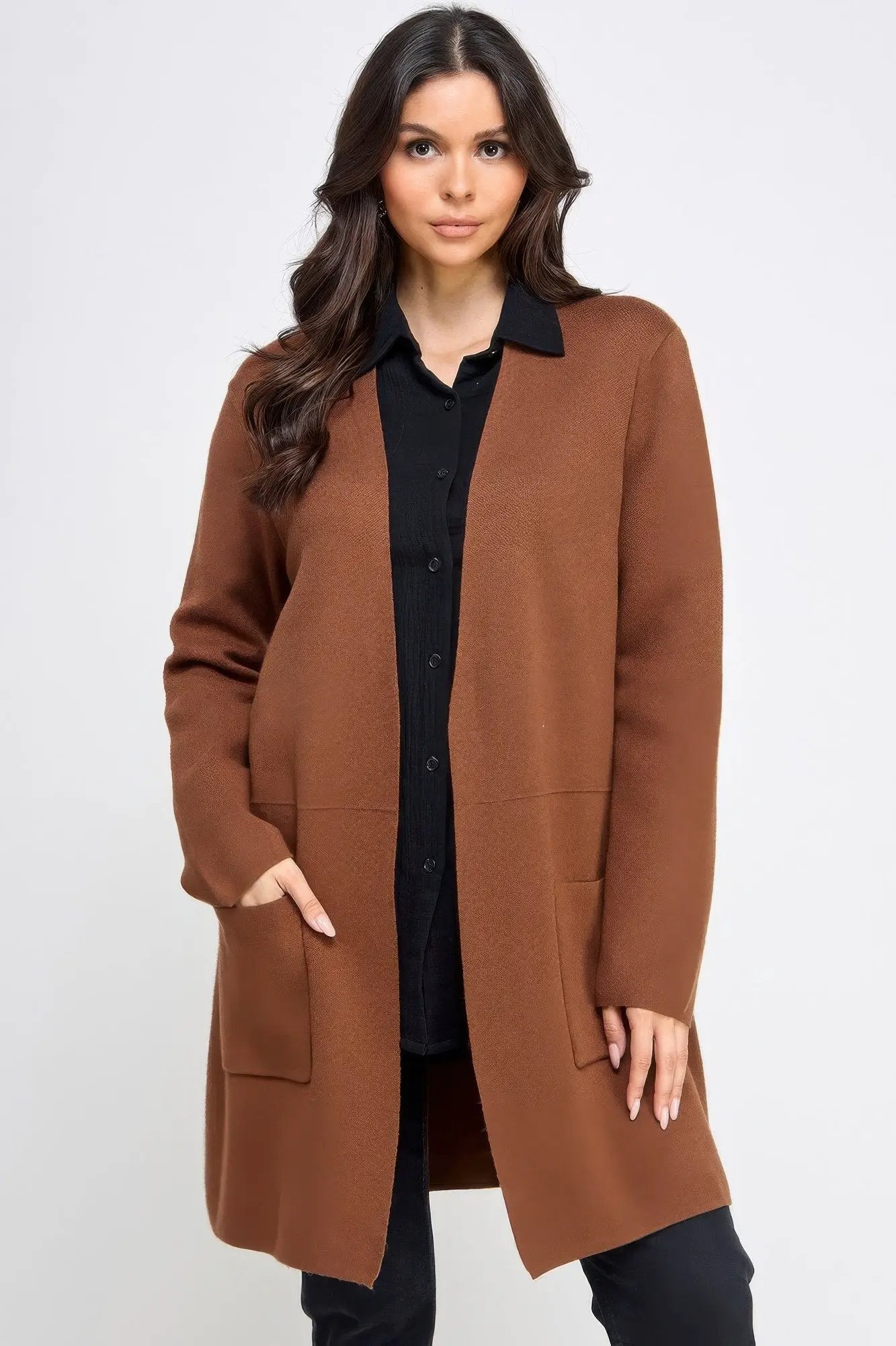 Basic Soft Long Line Open Front Sweater Cardigan - Image 2