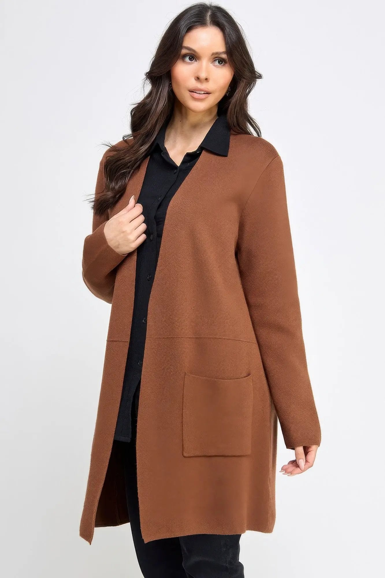 Basic Soft Long Line Open Front Sweater Cardigan - Image 3