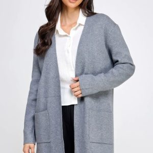 Basic Soft Long Line Open Front Sweater Cardigan - Image 1