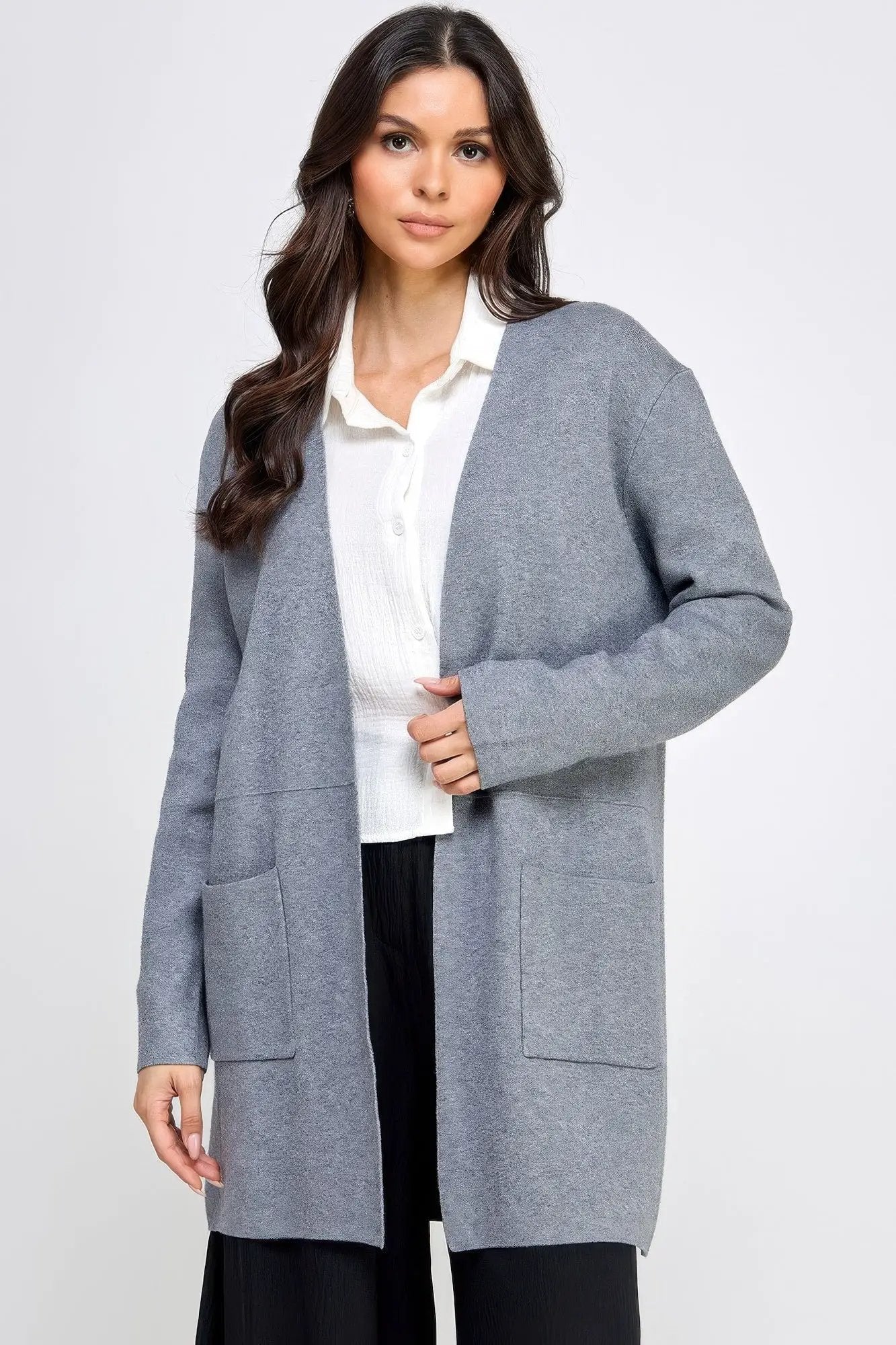 Basic Soft Long Line Open Front Sweater Cardigan - Image 1