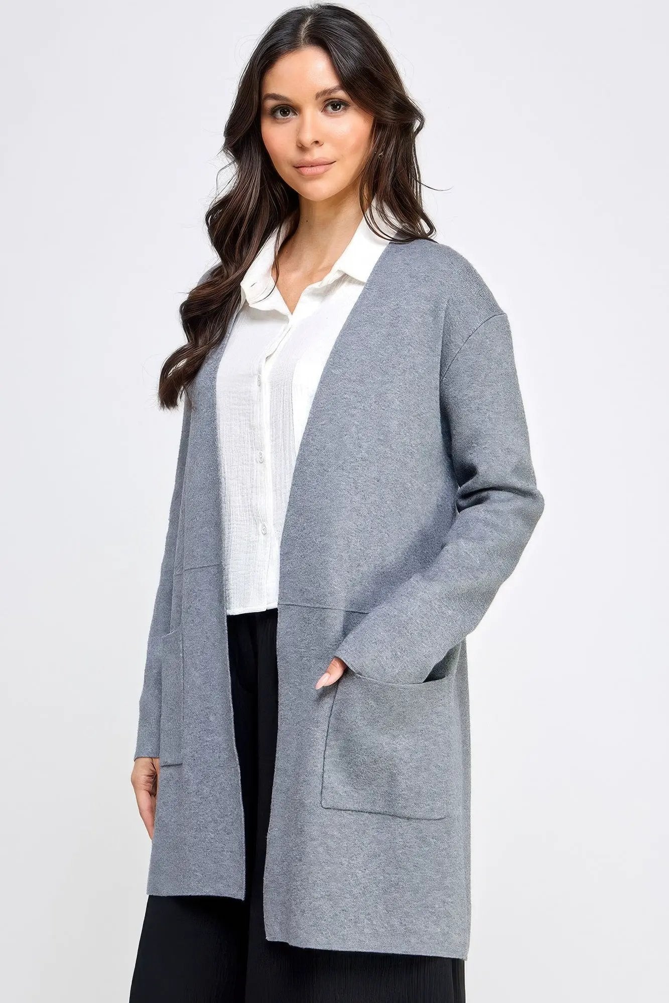 Basic Soft Long Line Open Front Sweater Cardigan - Image 3