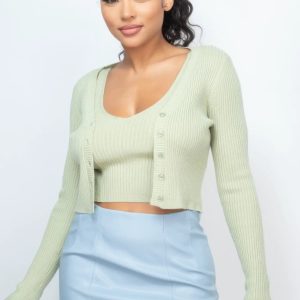 Crop Tank Top & Cardigan Sweater Set - Image 1