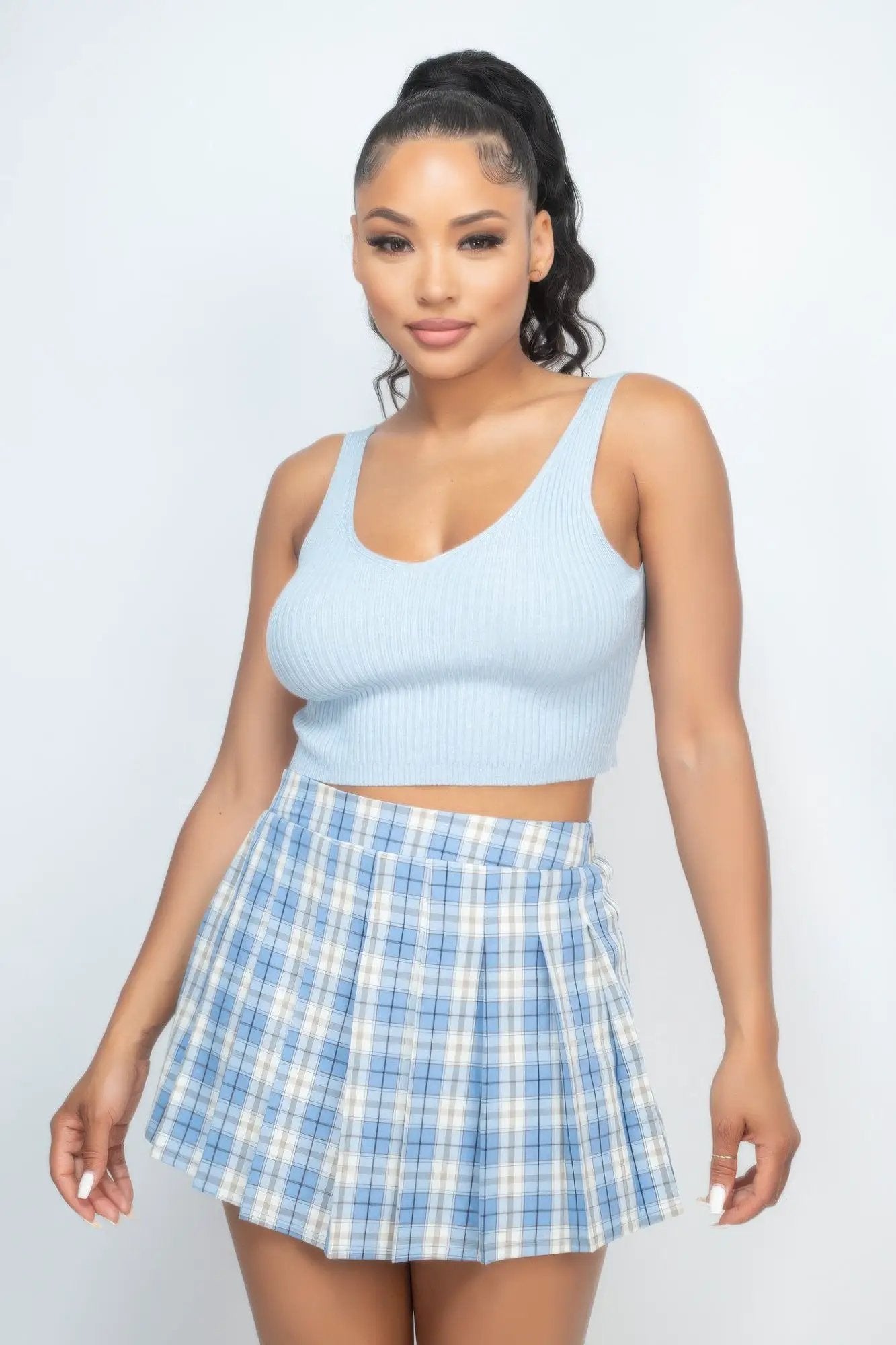 Crop Tank Top & Cardigan Sweater Set - Image 1