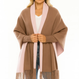 Colorblock Fringe-trimmed Open Wrap - Image 1
